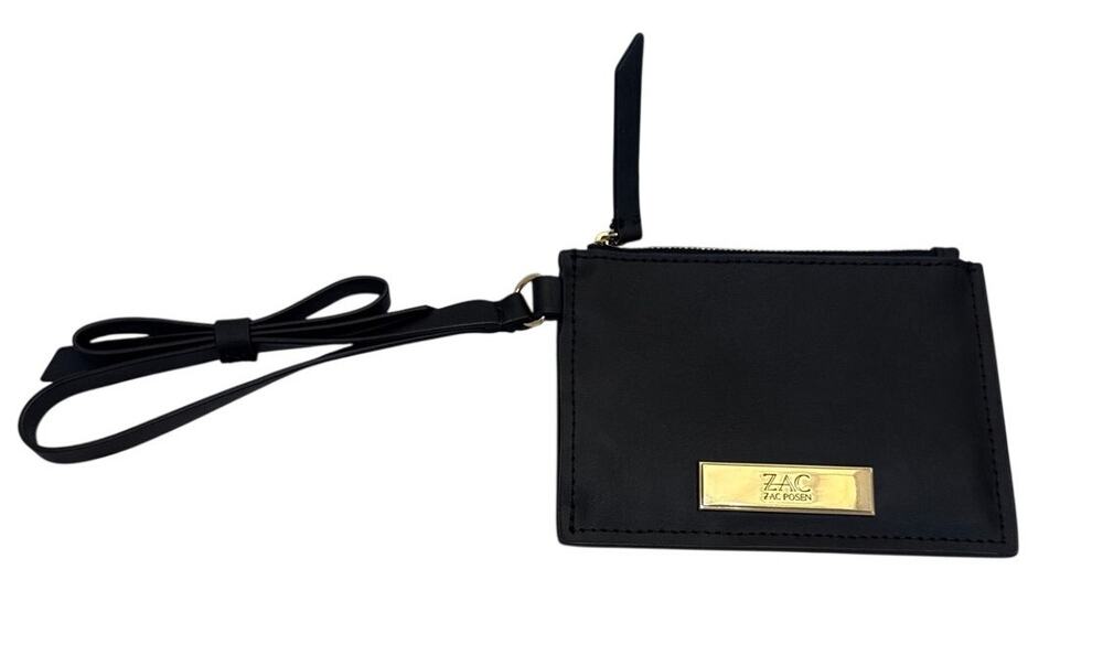 ZAC Zac Posen Earthette Bow Leather Cardholder Wristlet Wallet Black OS EUC